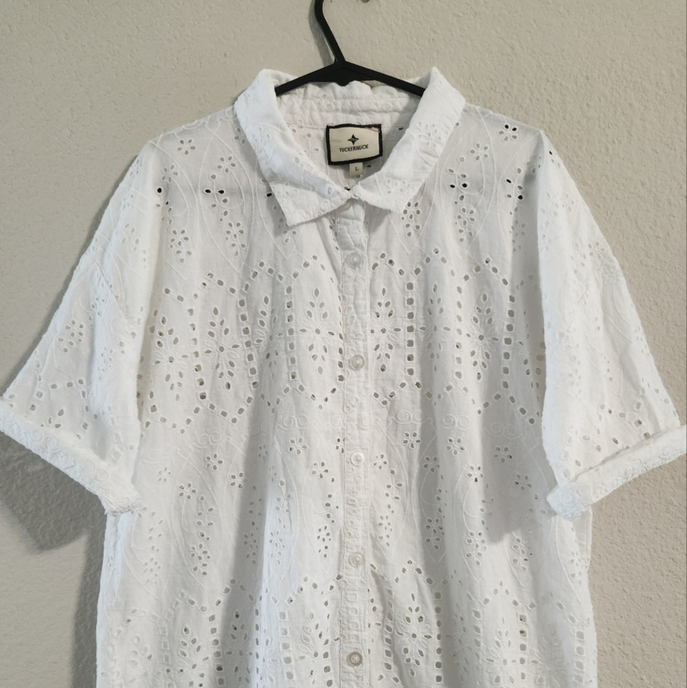 Tuckernuck Women’s Provincial Eyelet s/s button down dress/coverup size large - Picture 6 of 8